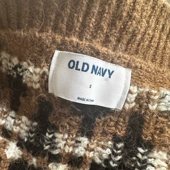 Fair Isle Slouchy Brown V Neck Tunic Sweater Oversized Small Old Navy Winter Ski - Picture 4 of 8